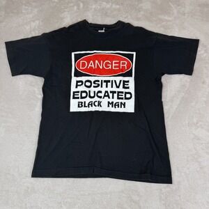 VTG 90s Danger Positive Educated Black Man Shirt Mens XL Preowned Graphic Tee‎